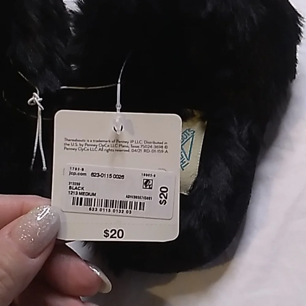 Girls Slippers size 12 / 13 black with boa and sequence that turns silver. NWT